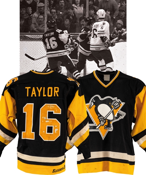 Mark Taylors 1983-84 Pittsburgh Penguins Game-Worn Jersey - Team Repairs!