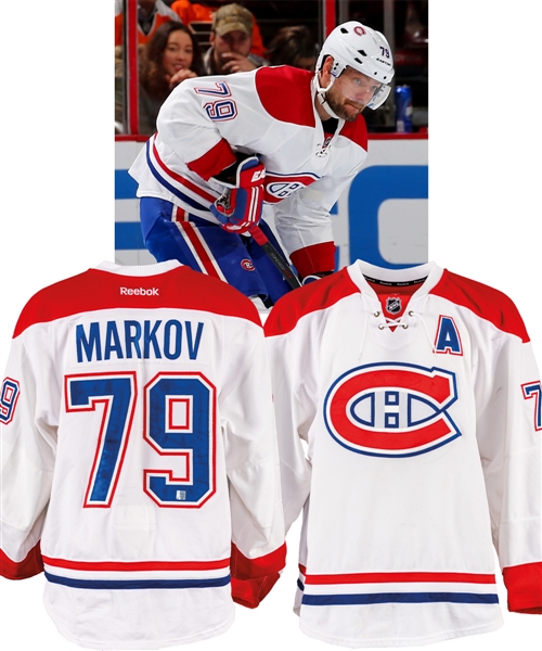 Andrei Markovs 2015-16 Montreal Canadiens Game-Worn Alternate Captains Jersey with Team LOA - Photo-Matched!