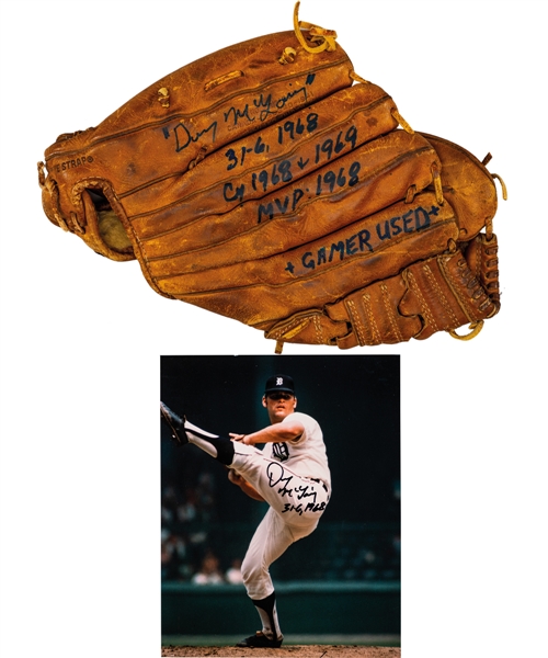 Denny McLain Signed Vintage Wilson "31 Wins" Baseball Glove with Annotations (JSA LOA) and Signed Photo with "31-6, 1968" Annotation