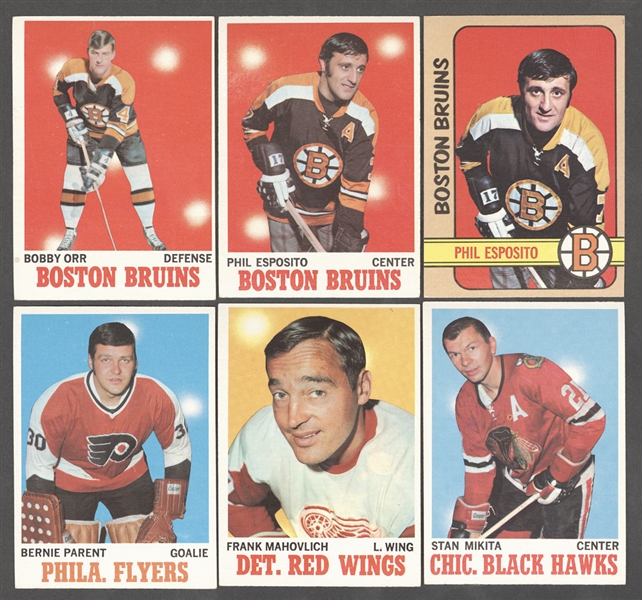 1970-71 to 1972-73 Topps Hockey Card Collection of 38 Including Bobby Orr, Bernie Parent, Phil Esposito and Stan Mikita Plus 1963-64 Toronto Star Jean Beliveau Signed Hockey Photo