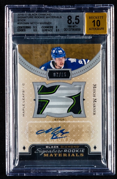 2016-17 Upper Deck Black Diamond Signature Rookie Materials Stick Hockey Card #SRS-MM Mitch Marner (07/15) - Graded Beckett 8.5 - Highest Graded!