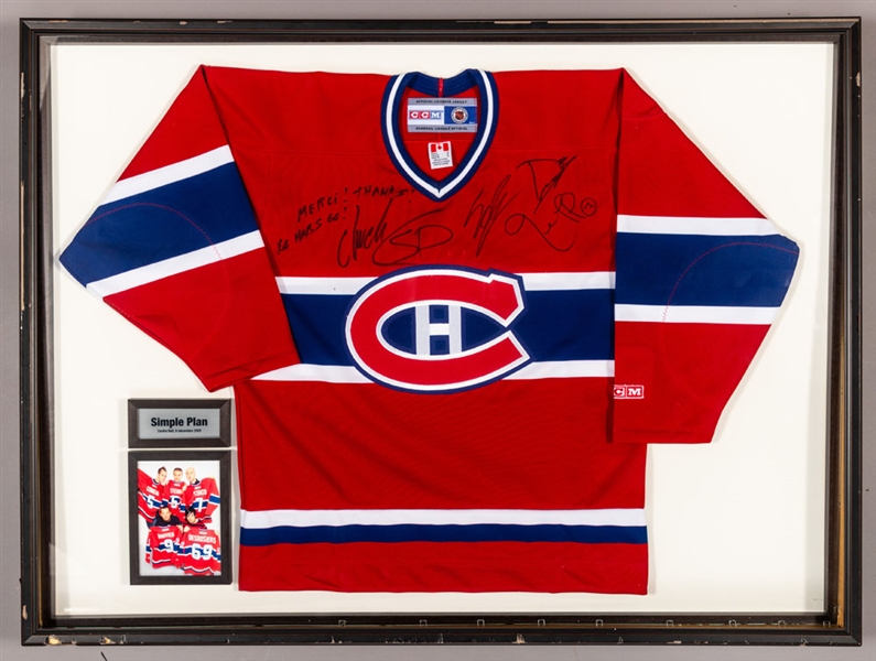Montreal Canadiens 2005 Simple Plan Rock Band Signed Canadiens Framed Jersey from the Montreal Canadiens Archives (35 ½” x 47 ½”) 