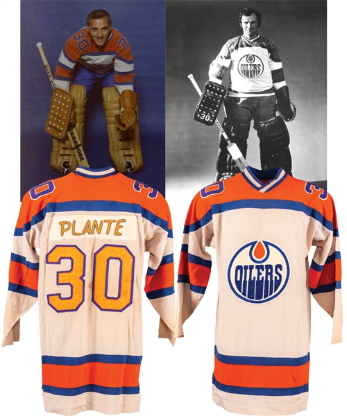 Jack Norris (1973-74) and Jacques Plantes (1974-75 Pre-Season & Publicity Photos) WHA Edmonton Oilers Game-Worn Jersey with LOA