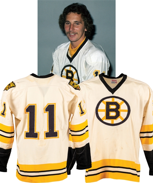 Andre Savards 1975-76 (Photo-Matched) and Bobby Schmautzs 1976-77 (Pre-Season) Boston Bruins Game-Worn Jersey with LOA - 30+ Team Repairs!