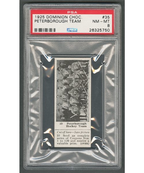 1925 Dominion Chocolate #35 Peterborough Hockey Team (with Tab) - Graded PSA 8 - Highest Graded