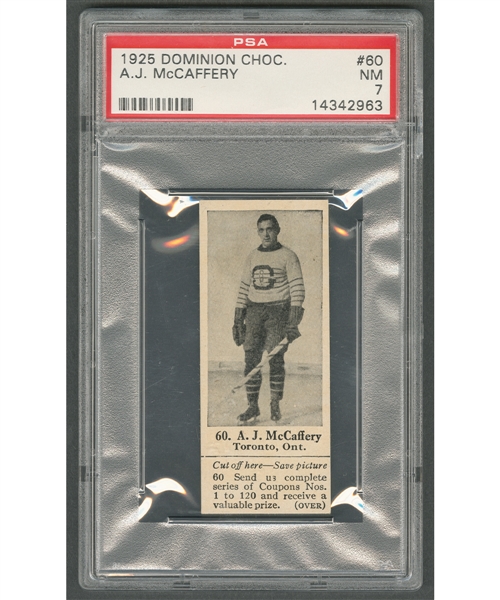 1925 Dominion Chocolate #60 Bert McCaffery (with Tab) - Graded PSA 7 - Highest Graded