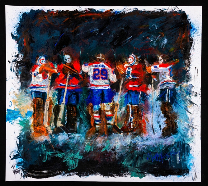 “The Five Sides of Ken Dryden” Montreal Canadiens Original Painting on Canvas by Renowned Artist Murray Henderson (27” x 30”)