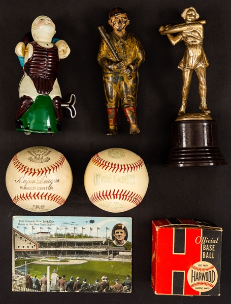 Vintage 1910s to 1940s Baseball Memorabilia Collection of 14 including Circa 1910 Ty Cobb Cast Iron Bank 
