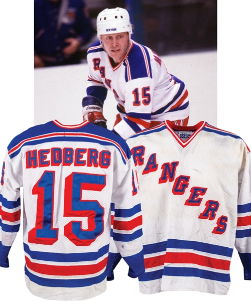 Anders Hedbergs 1984-85 New York Rangers Game-Worn Jersey with His Signed LOA - Team Repairs! - Bill Masterton Trophy Season! 