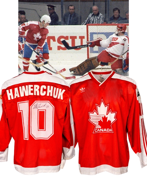 Dale Hawerchuks 1986 IIHF World Championships Team Canada Signed Game-Worn Jersey with Family LOA