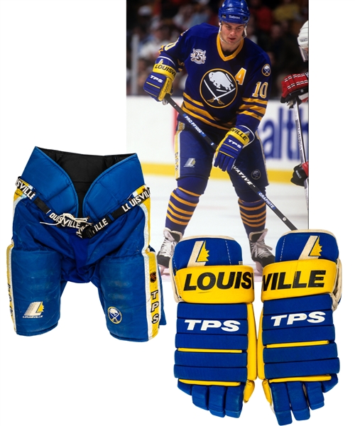 Dale Hawerchuks Mid-1990s Buffalo Sabres Louisville TPS Game-Used Gloves and Game-Used Pants with Family LOA 