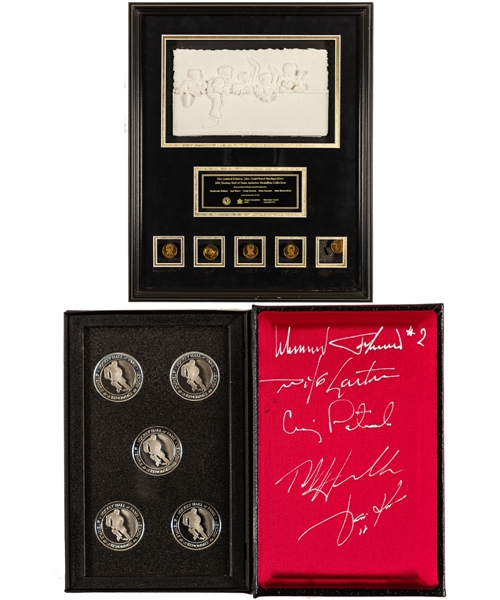 Dale Hawerchuks 2001 Hockey Hall of Fame Royal Canadian Mint Multi-Signed Limited-Edition Framed Display and Multi-Signed Limited-Edition Sterling Silver Inductee Medallion Set with Family LOA 