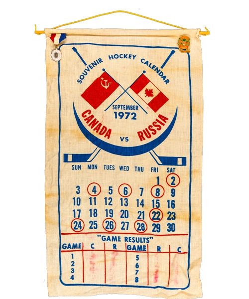 Dale Hawerchuks 1972 Canada-Russia Series Linen Calendar with Family LOA 