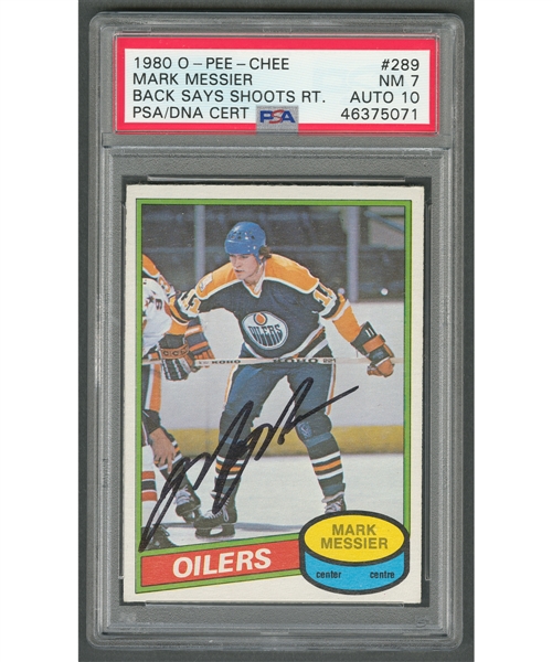 1980-81 O-Pee-Chee Hockey #289 HOFer Mark Messier Signed Rookie Card - Graded PSA NM 7 Auto 10