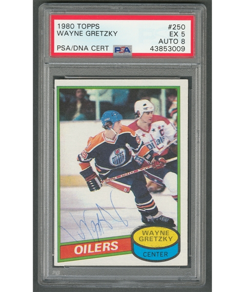 1980-81 Topps Hockey #250 HOFer Wayne Gretzky Signed Card - Graded PSA EX 5 Auto 8