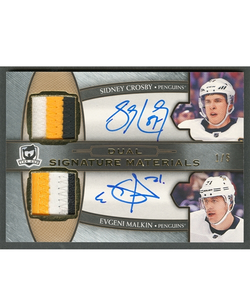 2018-19 Upper Deck "The Cup" Hockey Card SP2-CM Sidney Crosby & Evgeni Malkin Dual Signature Materials 1/5