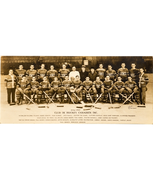 Montreal Canadiens 1936-37 Panoramic Team Photo by Rice Studios (3 ½” x 8”) 