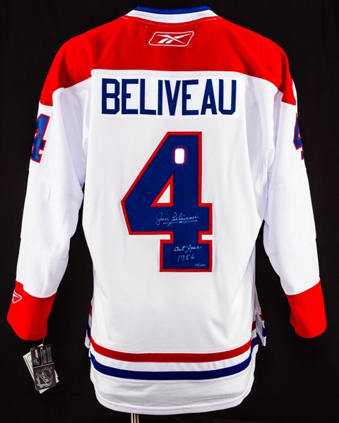 Jean Beliveau Signed Montreal Canadiens "Art Ross 1956" Limited-Edition Jersey with COA, Signed Photos (2), Signed Vintage Skates Plus Memorabilia