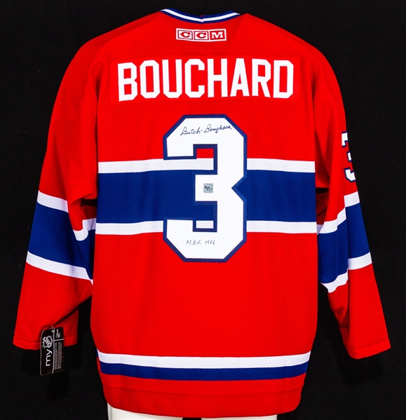 Emile "Butch" Bouchard Signed Montreal Canadiens Captains Jersey with COA and Signed Framed Photos (2)