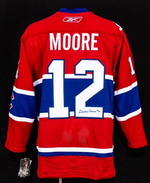 Dickie Moore Signed Montreal Canadiens Jersey, Signed Vintage Model Hockey Stick, Signed Vintage Skate and Signed Framed Picture