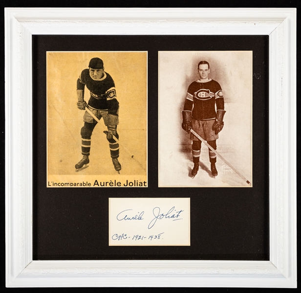 Deceased HOFer Aurele Joliat Signed Index Card Montreal Canadiens Framed Display (16 ½” x 17”) 