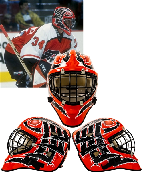 John Vanbiesbroucks 1998-99 Philadelphia Flyers Game-Worn Goalie Mask by Armadilla/Don Strauss - Photo-Matched!