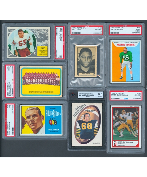 1959-84 Topps CFL, O-Pee-Chee CFL and Jogo CFL PSA-Graded Cards (60) Plus KSA-Graded 1970 O-Pee-Chee Push-Out 16-Card Set