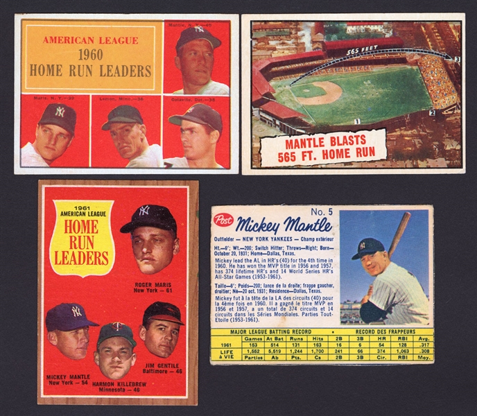 1959-69 Topps & Post Canadian Mickey Mantle Baseball Card Collection of 8