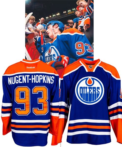 Ryan Nugent-Hopkins 2011-12 Edmonton Oilers Game-Worn Rookie Season Blue Retro Jersey with Team LOA - Photo-Matched!