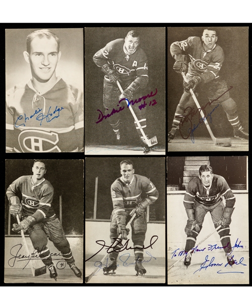 Montreal Canadiens 1940s/1990s Postcard and Team Card Collection (302) Featuring 181 Signed Examples Including Deceased HOFers Maurice and Henri Richard, Beliveau, Moore, Worsley, Johnson and Others