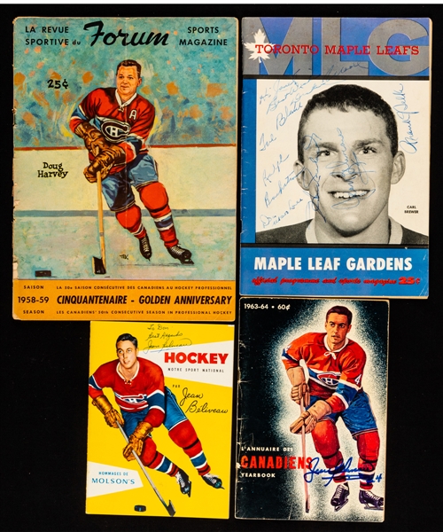 Montreal Canadiens 1958-59 Team-Signed Montreal Forum and Maple Leaf Gardens Programs (2) Plus 1963-64 Team-Signed Media Guide