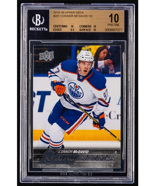 2015-16 Upper Deck Young Guns Hockey Card #201 Connor McDavid Rookie - Beckett-Graded Pristine 10