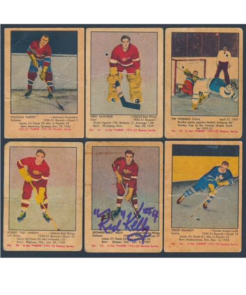 1951-52 Parkhurst Hockey Card Starter Set (69/105) Including Sawchuk, Harvey, Lindsay, Kelly (Signed), Kennedy, Quackenbush, Gadsby, Meeker and Rayner Rookie Cards Plus Barilko Winning Goal