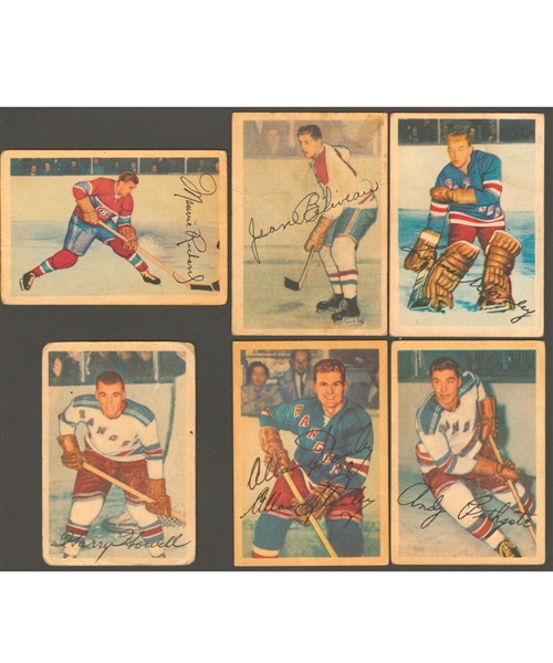 1953-54 Parkhurst Hockey Card Starter Set (61/100) Including Beliveau, Worsley, Bathgate and Howell Rookie Cards Plus Lumley and Richard Cards