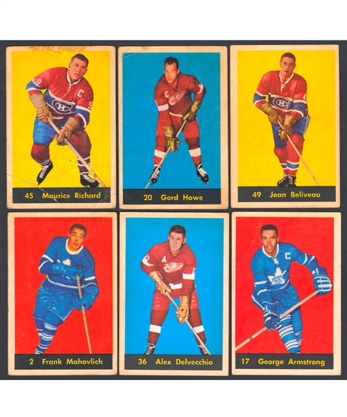 1960-61 Parkhurst Hockey Card Starter Set (56/61) Including Howe, Sawchuk, Richard Bros, Beliveau and Plante Cards