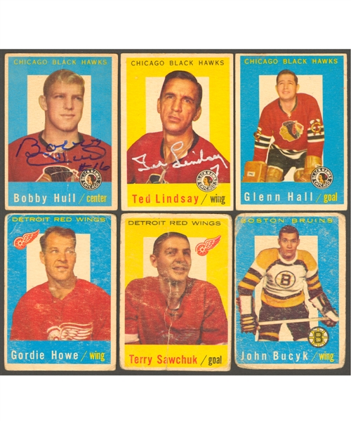 1959-60 Topps Hockey Complete 66-Card Set Including Bobby Hull and Ted Lindsay Signed Cards