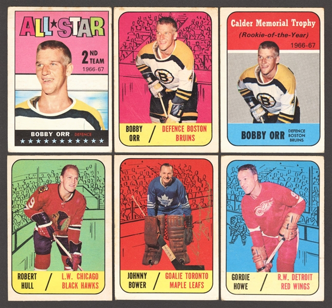 1967-68 Topps Hockey Complete 132-Card Set with 10 Signed Cards Including Bernie Geoffrion, Pierre Pilote (2), Yvan Cournoyer and Johnny Bower