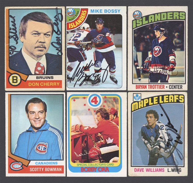 1974-75 to 1978-79 O-Pee-Chee Hockey Card Sets and Near Complete Sets (5) with Numerous Signed Cards Including Don Cherry, Bryan Trottier and Mike Bossy Signed Rookie Cards