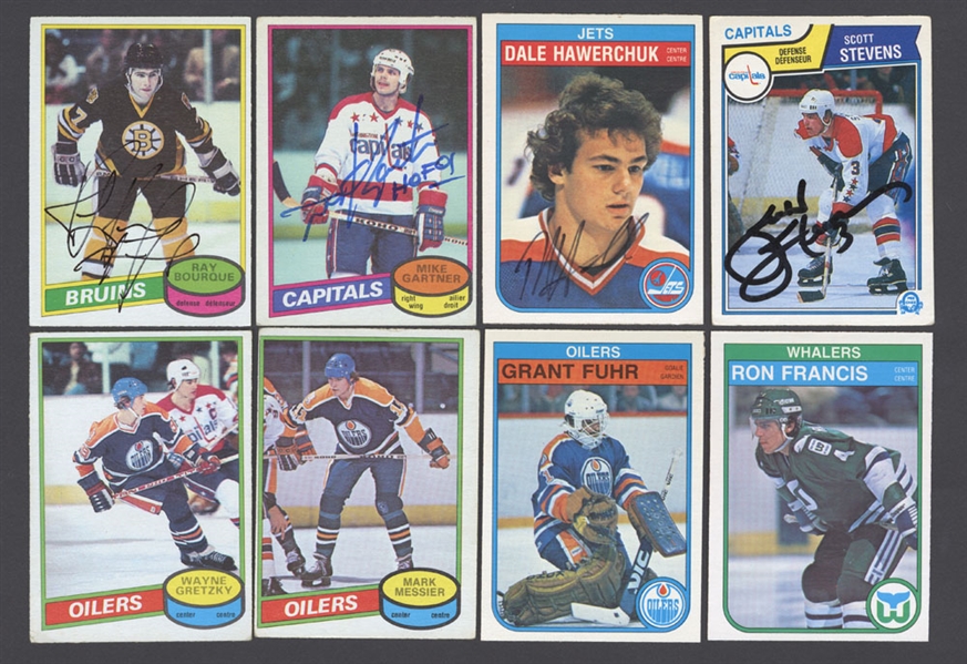 1980-81, 1982-83 and 1983-84 O-Pee-Chee Hockey Near Complete Sets (3) Including Bourque, Gartner, Hawerchuk and Stevens Signed Rookie Cards