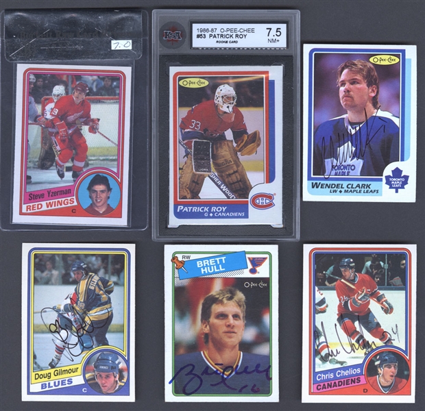 1984-85 to 1989-90 O-Pee-Chee Hockey Near Complete Sets (5) Including Gilmour, Chelios, Clark, Oates and Hull Signed Rookie Cards and Graded Yzerman and Roy RCs   