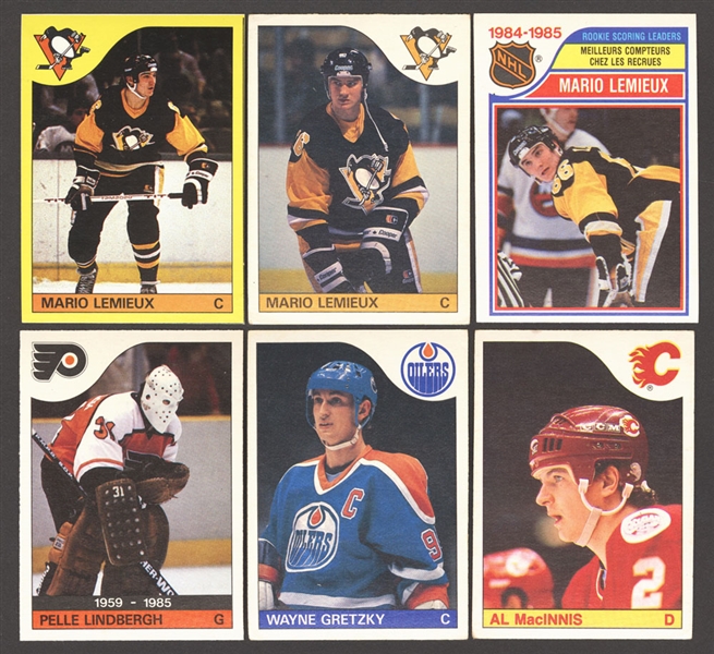 1985-86 O-Pee-Chee Hockey Card Near Complete Set (259/264) Including Mario Lemieux Rookie Card Plus Mario Lemieux Box Bottom Card