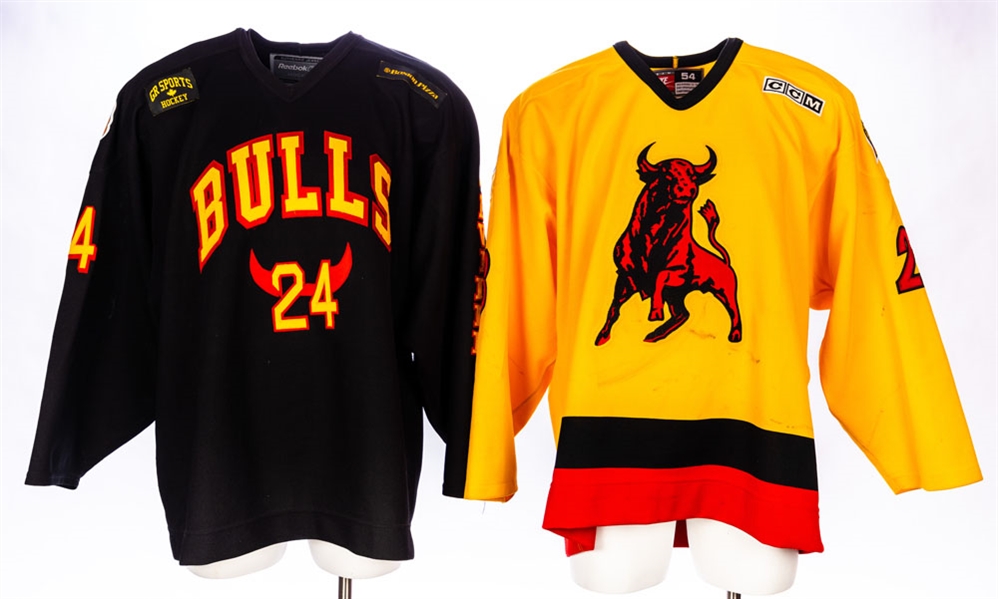 Chad McCaffreys 2003-04 OHL Belleville Bulls Game-Worn Retro Jersey and Nick Pageaus 2006-07 OHL Belleville Bulls Warm-Up Worn Jersey with Team LOA