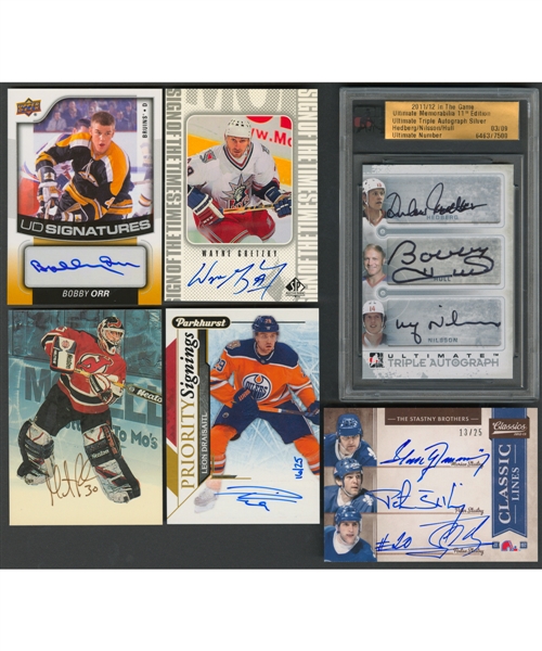 1990s to 2010s ITG, Parkhurst, Pinnacle, Upper Deck, Panini and Other Brands Certified Signed Hockey Card Collection of 750+ Including Gretzky, Orr, Hull, Jagr, Brodeur, Marner, Draisaitl & Many More