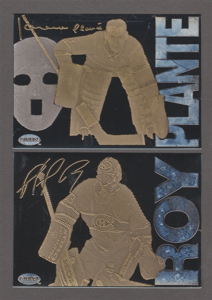 1995-96 24K Parkhurst Limited-Edition Hockey Cards of Jacques Plante and Patrick Roy 