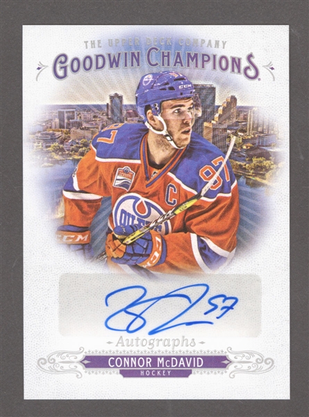 Connor McDavid 2018 Upper Deck Goodwin Champions Certified Diamond Dealer Autographs Hockey Card #CDD-CM