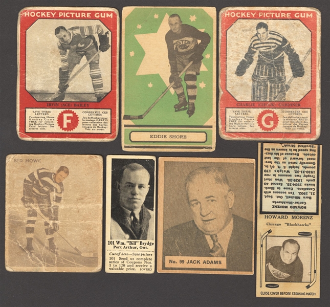 1920s/1930s Hockey Cards (24) Including 1933-34 O-Pee-Chee V304 Series "A" #3 HOFer Eddie Shore Rookie and 1933-34 Canadian Chewing Gum V252 Rookie Cards of Bailey, Gardiner and Chabot