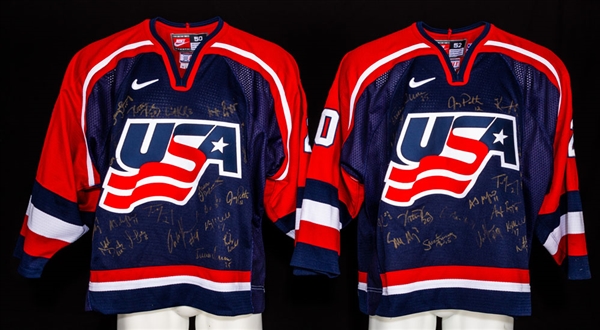 Krissy Wendell’s, Natalie Darwitz’s, Katie King’s and Tara Mounsey’s 2002 Olympics Team USA Team-Signed Game-Worn Pre-Tournament/Tournament Jerseys 