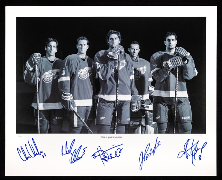 Detroit Red Wings “Enter at Your Own Risk” Multi-Signed Limited-Edition Print with Chelios, Lidstrom, Hasek and Others - LOA - Proceeds to Benefit the Ted Lindsay Foundation (16” x 20”)