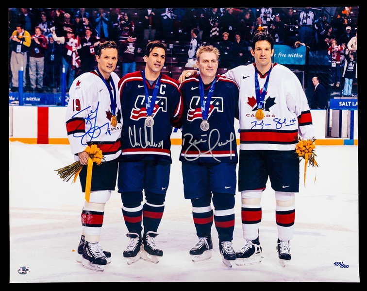 2002 Winter Olympics Steve Yzerman, Chris Chelios, Brett Hull and Brendan Shanahan Signed Limited-Edition Photo with LOA - Proceeds to Benefit the Ted Lindsay Foundation (16” x 20”)