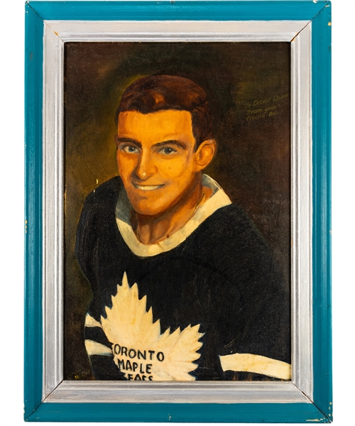 Dick Duff 1957 Toronto Maple Leafs Signed Original Framed Oil Painting (21 ½” x 29 ½”)   